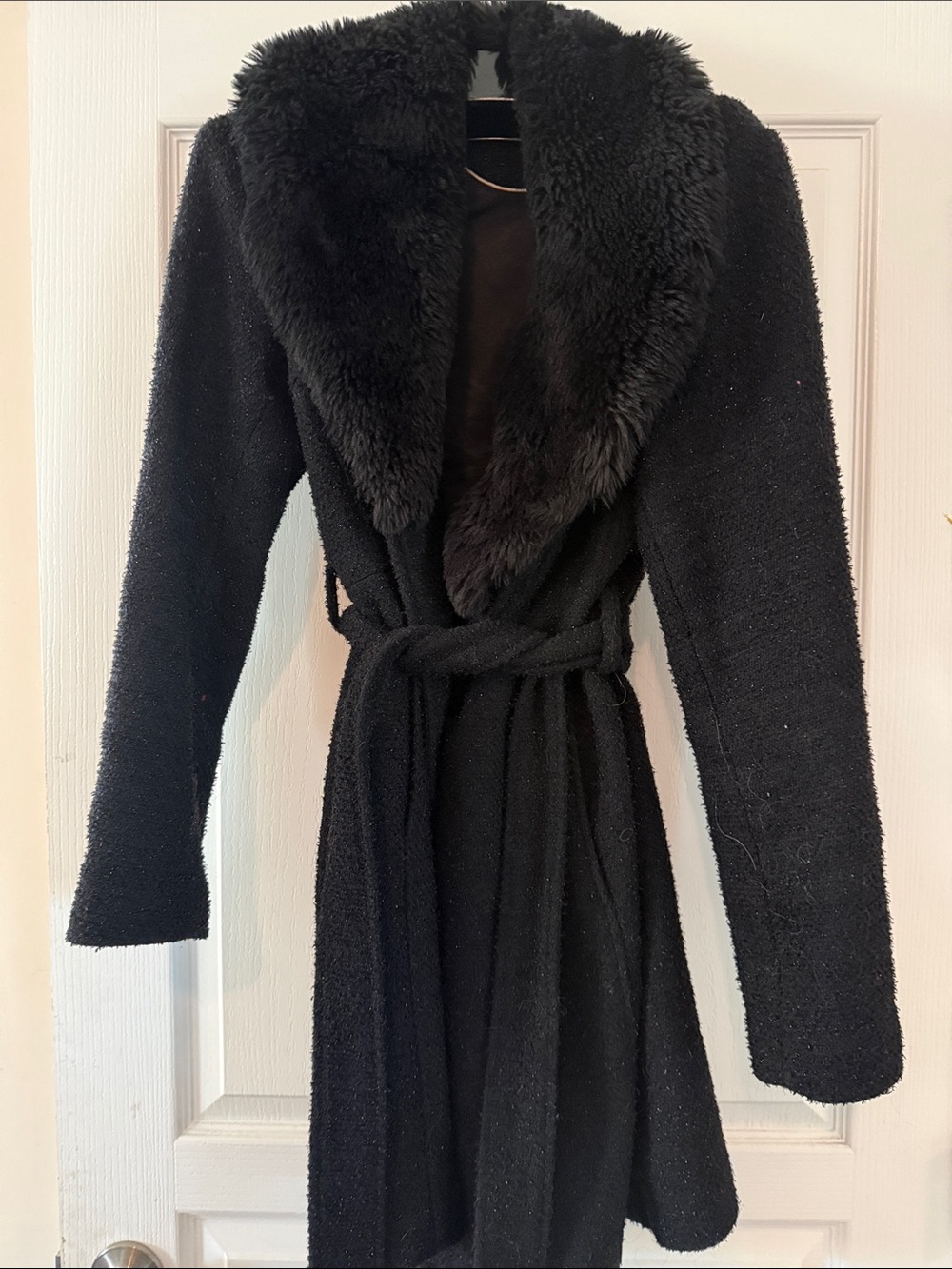 Apt. 9 Black Faux-Fur Collar Trench Coat